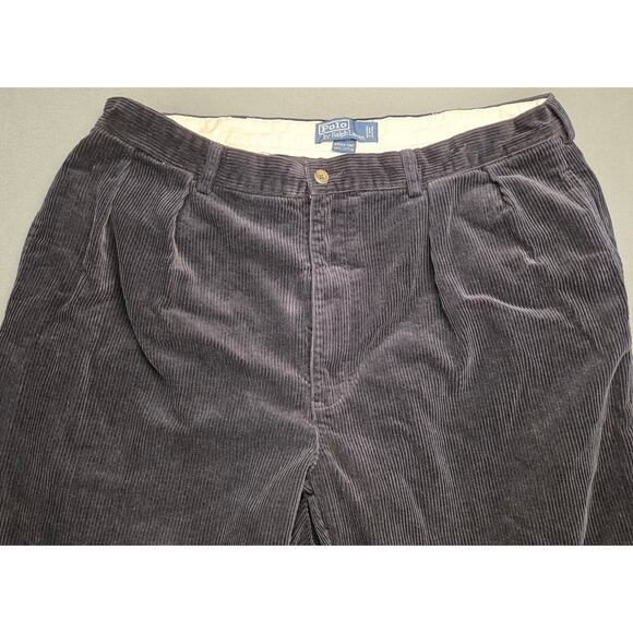 Polo Ralph Lauren Mens 36x31 Dark Navy Blue Corduroy Trouser Pleated Wide Relax - Picture 2 of 8
